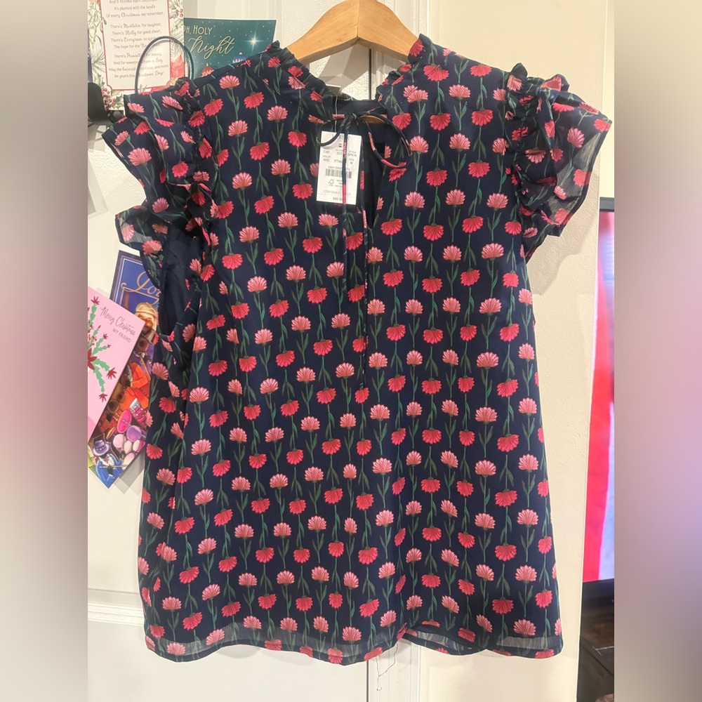 J. Crew Factory Navy and Pink Floral Blouse
